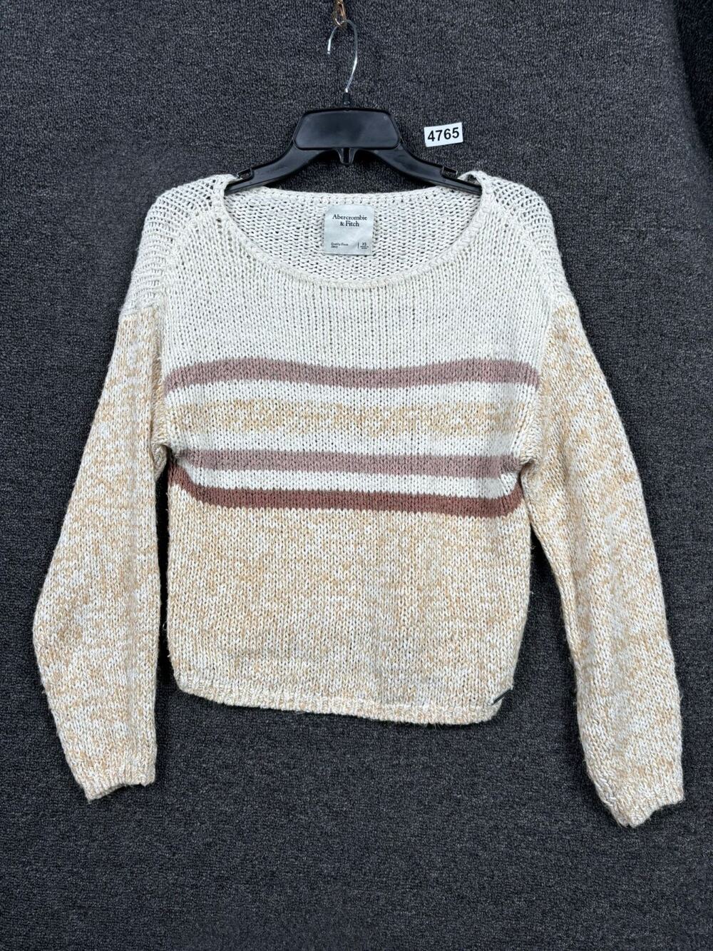Abercrombie & Fitch Striped Sweater Womens Size XS Cropped Chunky Knit Tan Pink